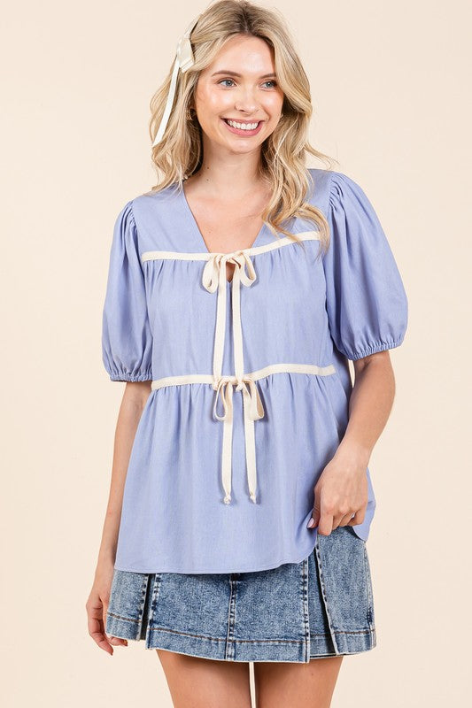 Piping Detail Babydoll Top