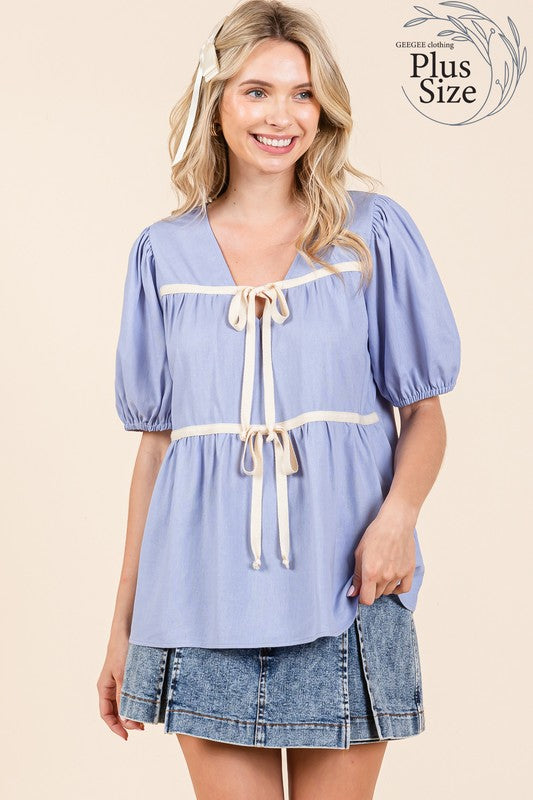 Plus Piping Detail Babydoll Top