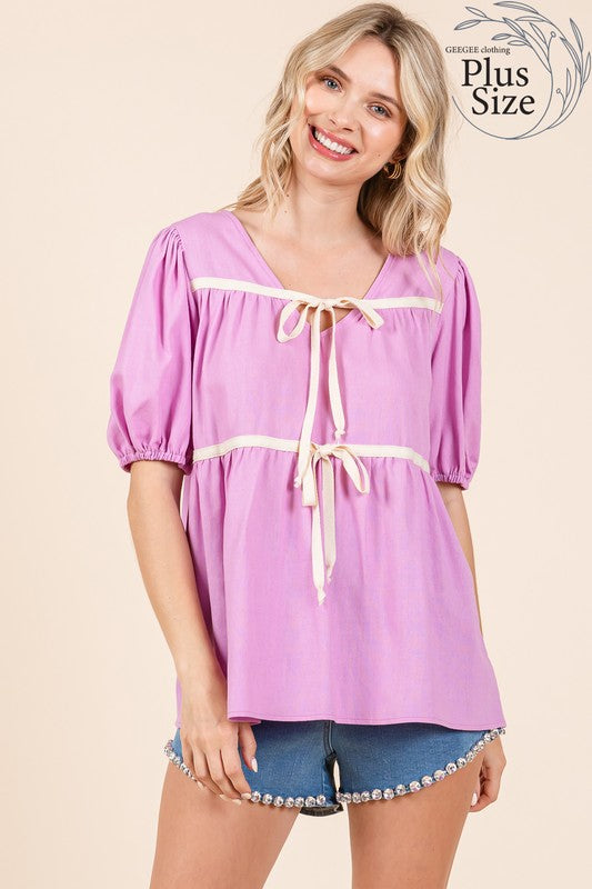 Plus Piping Detail Babydoll Top