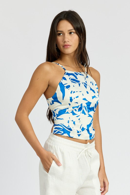 LACE UP BACK HALTER NECK TOP