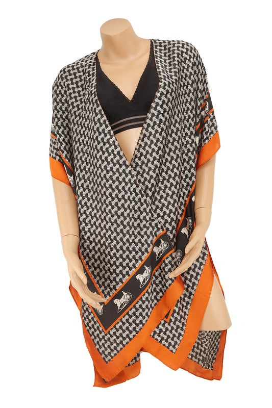 Geometric Pattern and Carriage Print Kimono