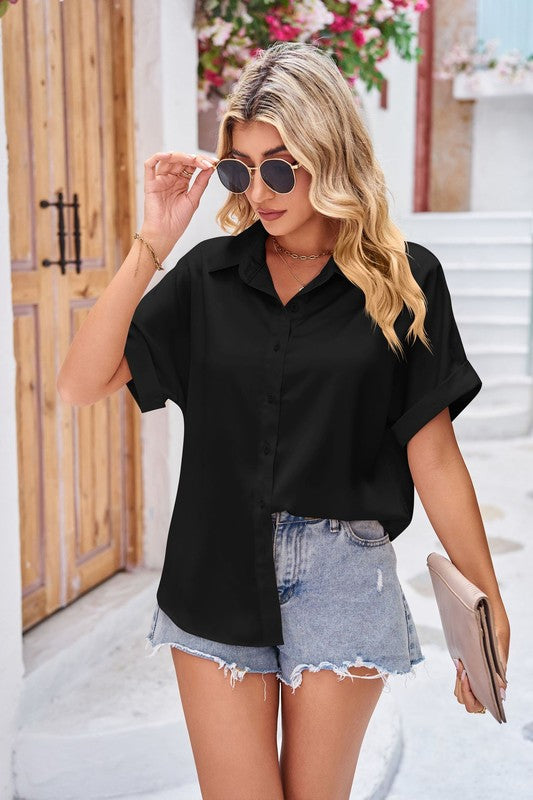 Silk Blouse for Women Short Sleeve Satin Shirts