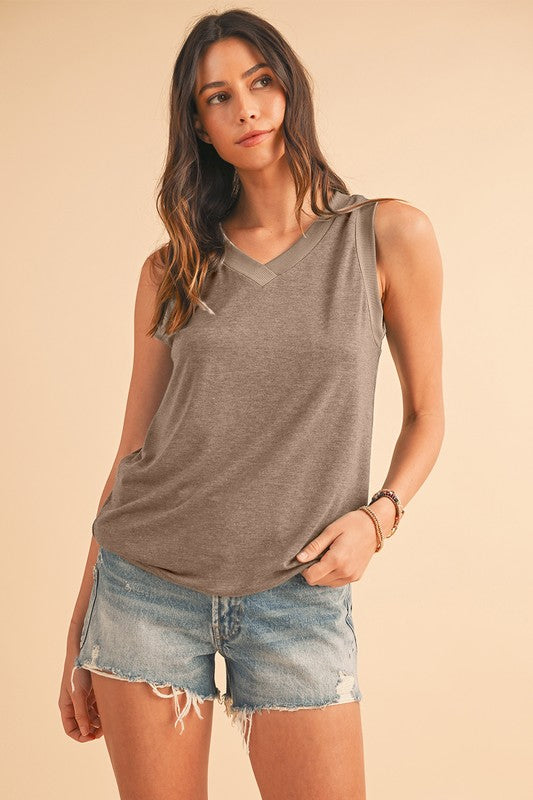 Ribbed V Neck Tank