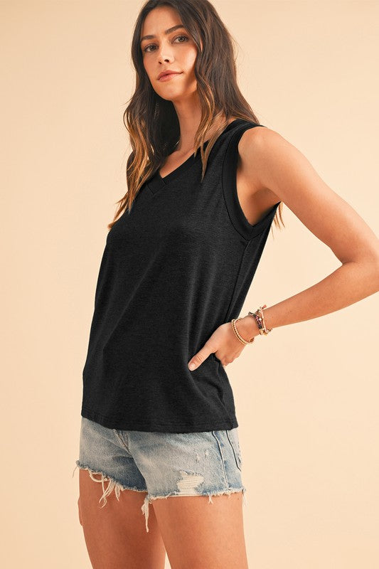 Ribbed V Neck Tank