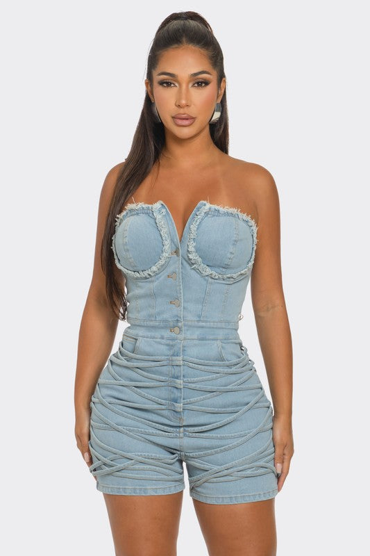 Frayed Edge Denim Corset Romper