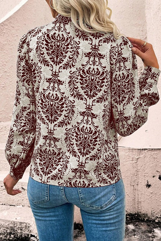 Bohemian Printed Bishop Sleeve Lace Shirt