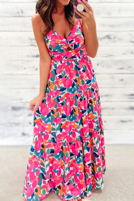 Women Twisted Smocked Back Tiered Maxi Dress