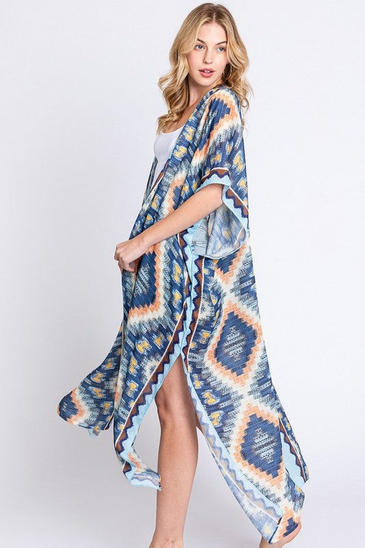 Aztec Printed Long Kimono Duster