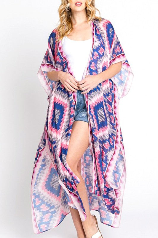 Aztec Printed Long Kimono Duster