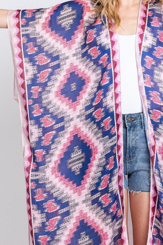 Aztec Printed Long Kimono Duster