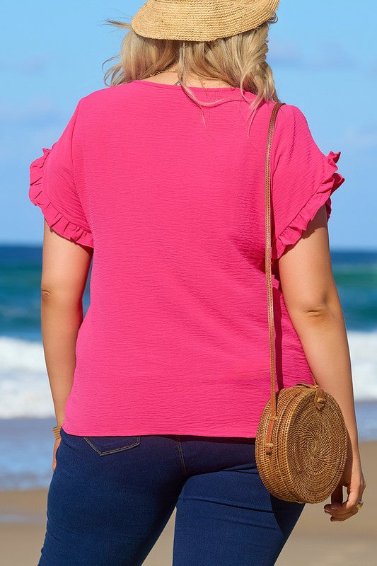 Women Ruffled Short Sleeve Plus Size Top