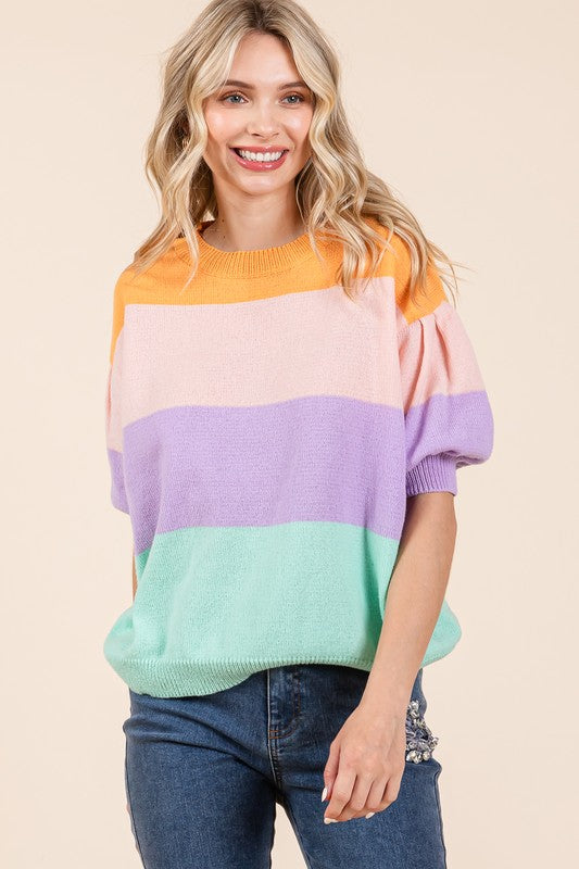 Color Block Knit Sweater Top