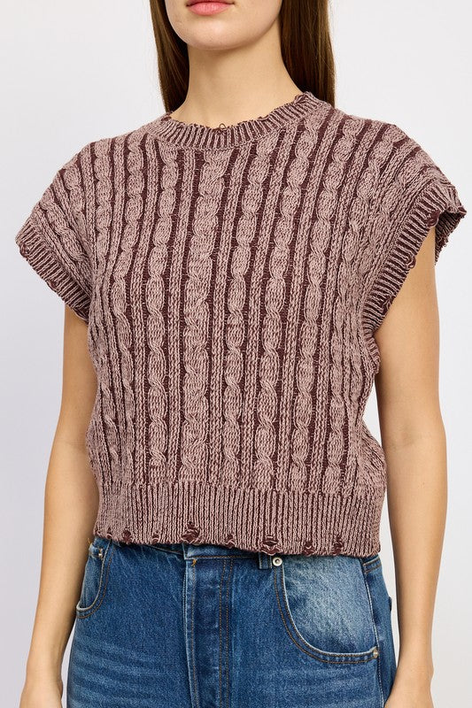 CABLE KNIT SHORT SLEEVE TOP