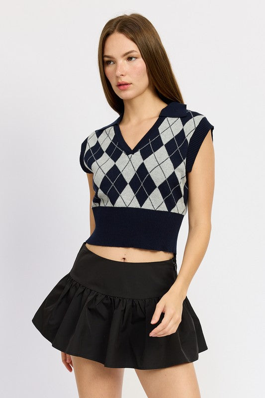 ARGYLE CROPPED VEST