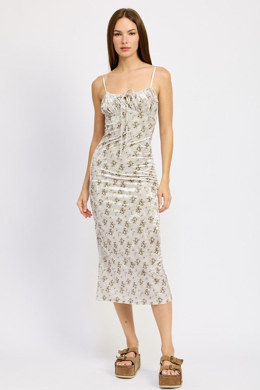 PRINTED SPAGHETTI STRAP MIDI DRESS