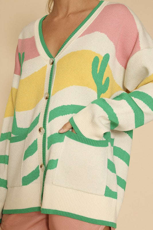 Wavy stripe cactus knit cardigan