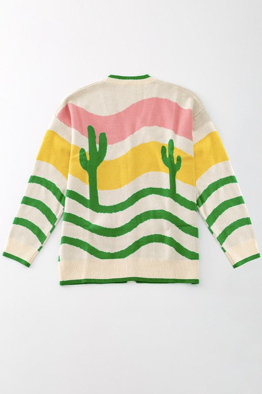 Wavy stripe cactus knit cardigan