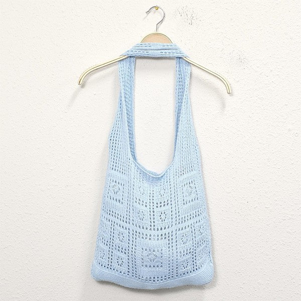 Solid Crochet Tote Bag