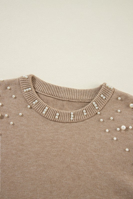 Pearl Drop Shoulder Round Neck Sweater