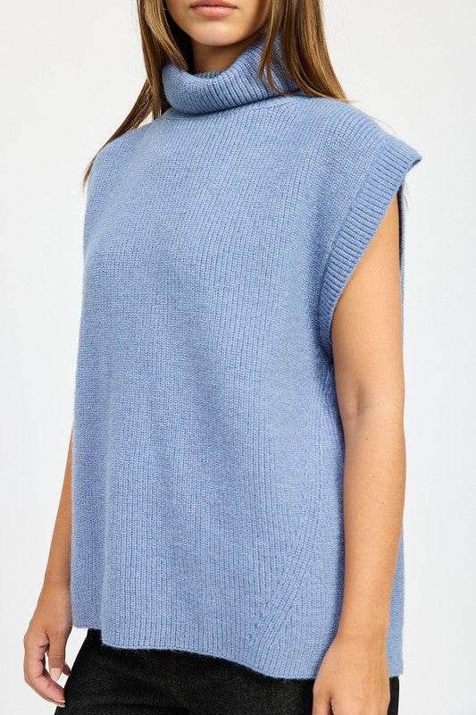 SPLIT BACK TURTLE NECK SWEATER TOP