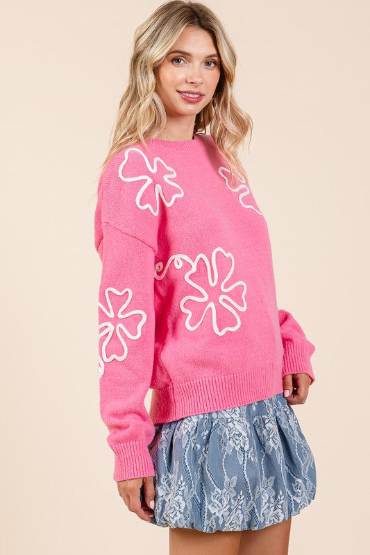 Plus Floral Embroidered Knit Sweater