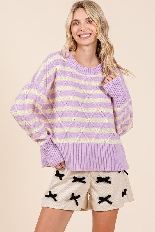 Stripe Argyle Knit Sweater