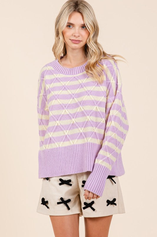 Stripe Argyle Knit Sweater