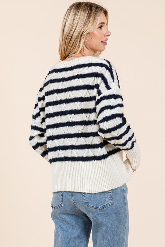 Plus Stripe Argyle Knit Sweater