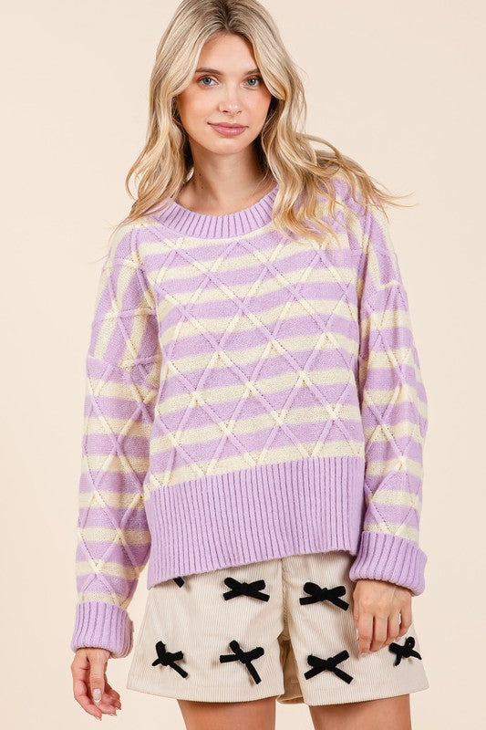 Plus Stripe Argyle Knit Sweater