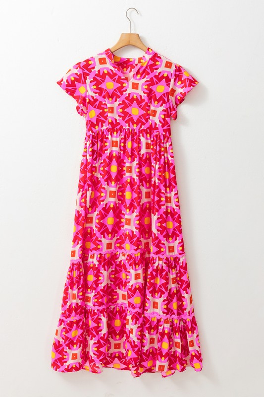 Women Strawberry Geo Print V-neck Maxi Dress