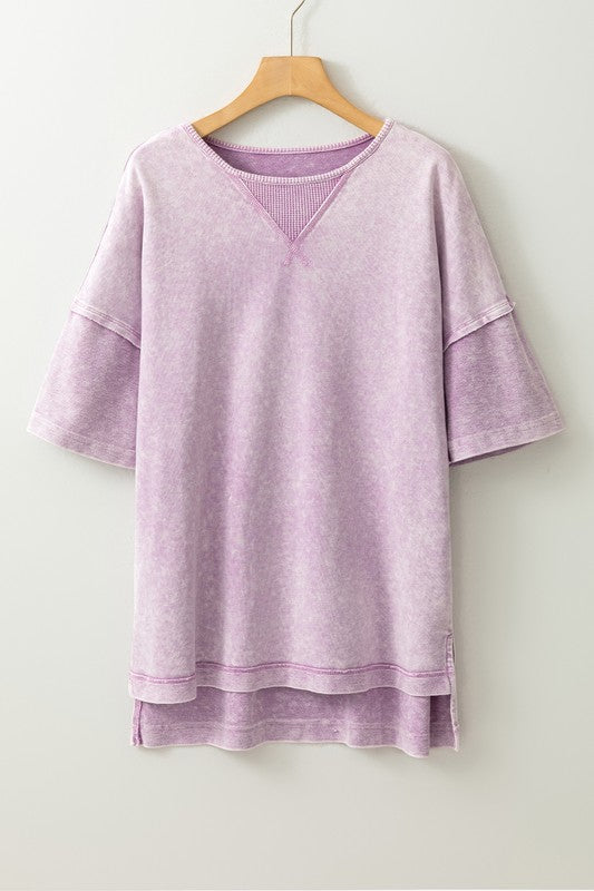 Women Exposed Seam Drop Shoulder Oversized Tee