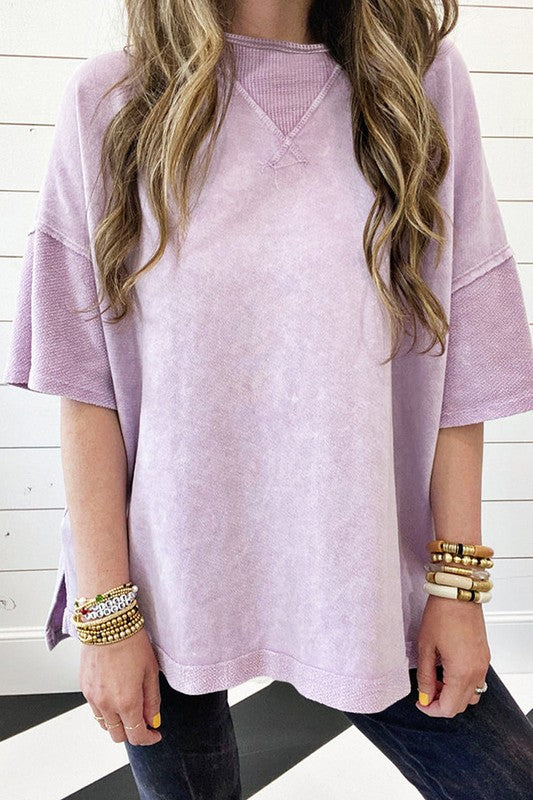 Women Exposed Seam Drop Shoulder Oversized Tee