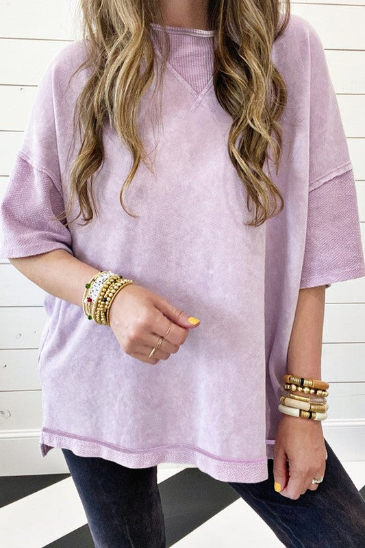 Women Exposed Seam Drop Shoulder Oversized Tee