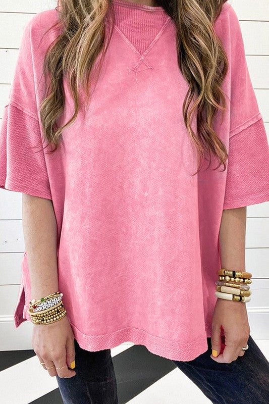 Women Exposed Seam Drop Shoulder Oversized Tee