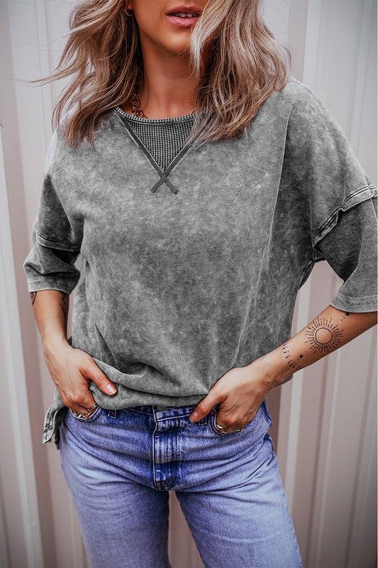 Women Exposed Seam Drop Shoulder Oversized Tee