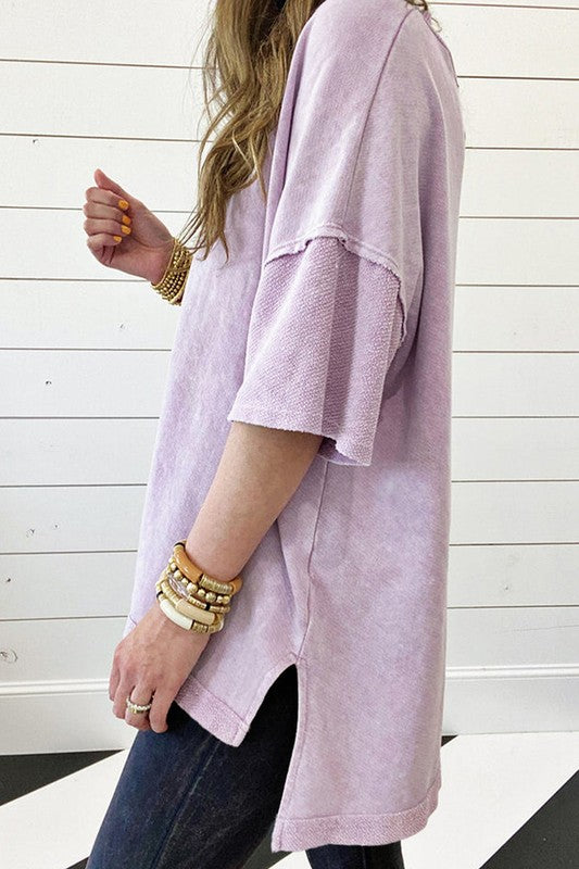 Women Exposed Seam Drop Shoulder Oversized Tee