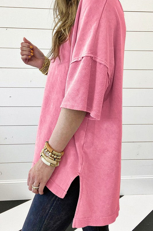 Women Exposed Seam Drop Shoulder Oversized Tee