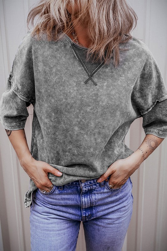 Women Exposed Seam Drop Shoulder Oversized Tee