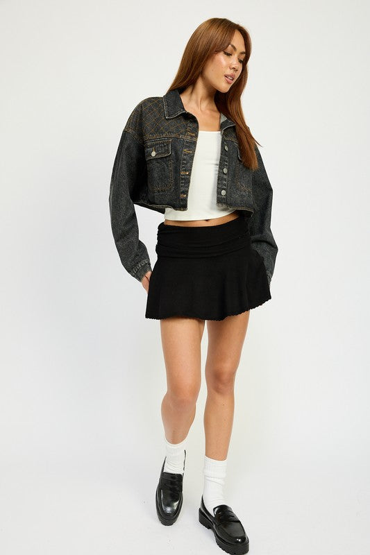 EMBROIDERED DENIM CROP JACKET