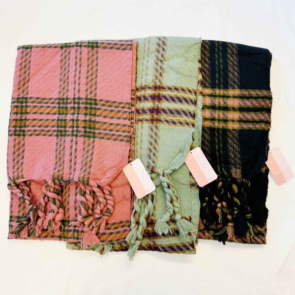 Braided Fringe Plaid Scarf