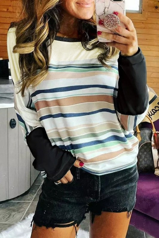 Women Striped Color Block Fit Long Sleeve Top