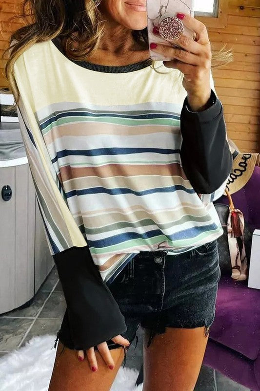 Women Striped Color Block Fit Long Sleeve Top