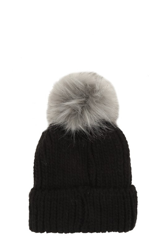 Basic Knit Cuffed Pom Beanie