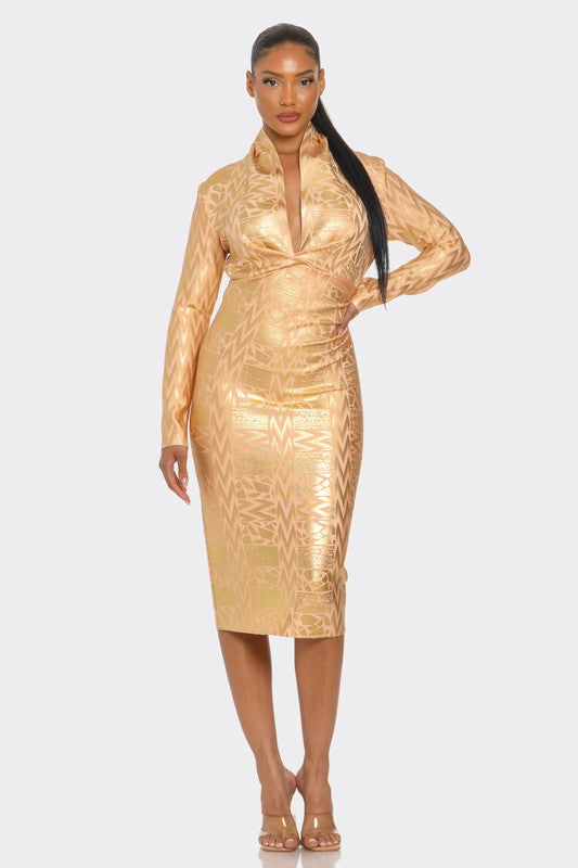 Metallic Zigzag Holiday Bandage dress