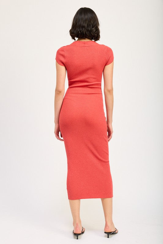 SQUARED NECK BODYCON MIDI DRESS