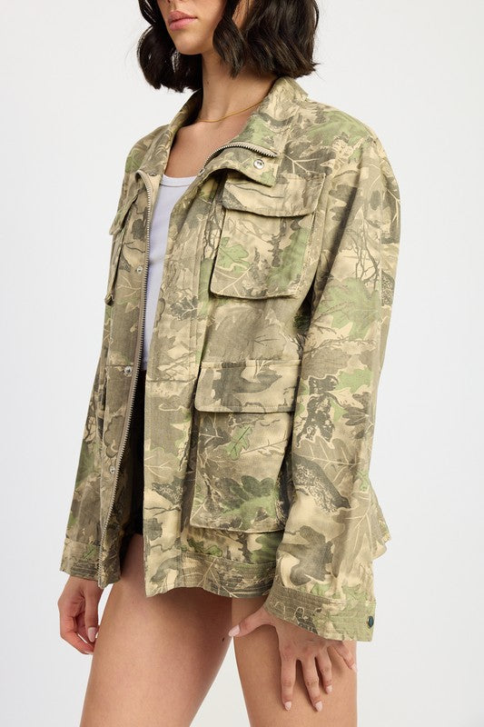 CAMO TWILL JACKET WITH FLAP POCKETS