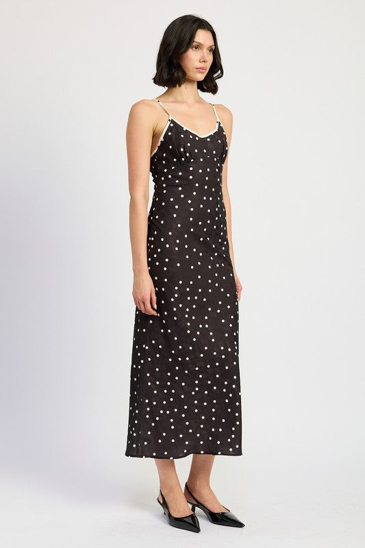 SPAGHETTI STRAP POLKADOT MIDI DRESS