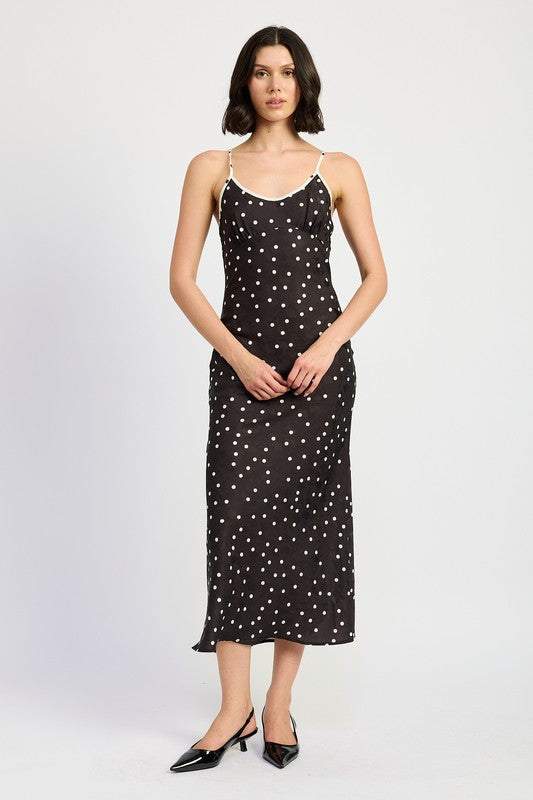 SPAGHETTI STRAP POLKADOT MIDI DRESS