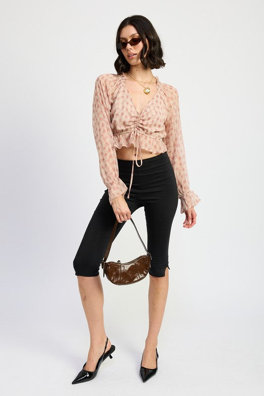 RUCHED BLOUSE WITH RUFFLE DETAIL