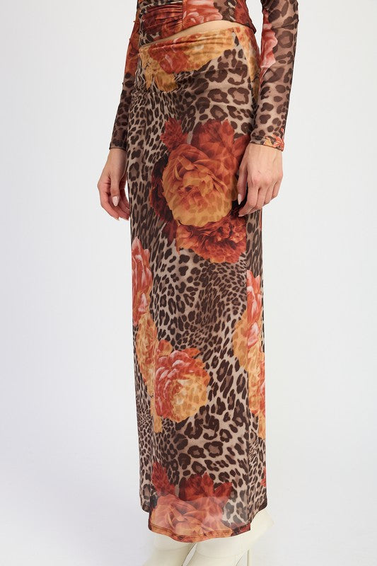 PRINTED MESH MAXI SKIRT